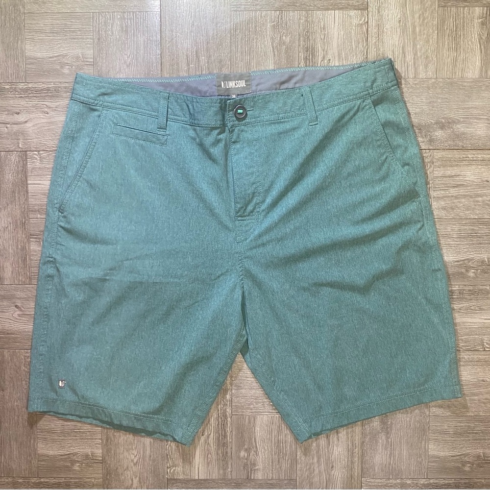 LinkSoul Men’s Boardwalker Performance Golf Shorts - Flat Front Green - 36 x 9”